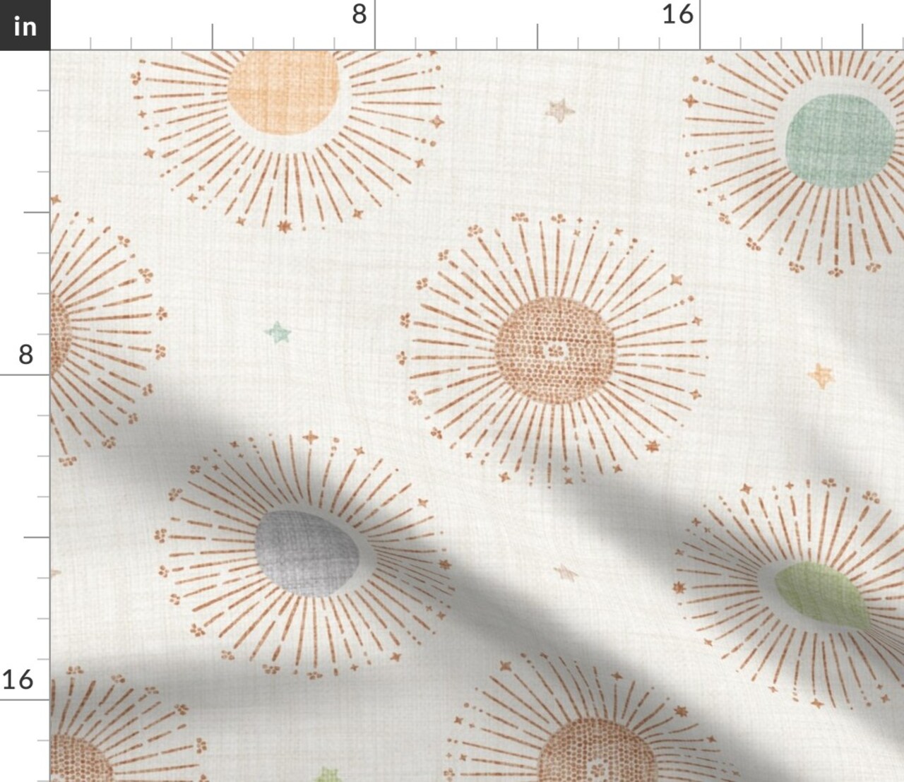 Boho Baby Kids Celestial Sun Stars Moon Sky Sunburst Bohemian Moonbeams Crosshatch Dots Lines Neutral Earth Tones Crescent Custom Printed Fabric by Spoonflower Various Fabrics by the Yard or Fat Quarter